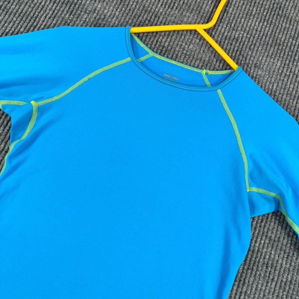 Nike Pro Shirt Womens Small Blue Long Sleeve Fleece Lined‎ Warm Gym Run Lift